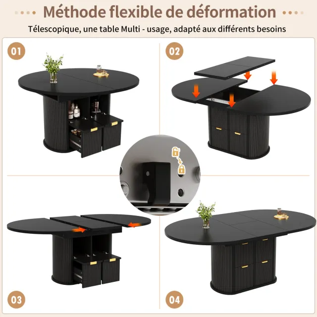 MIVRAY Eettafel - Uitschuifbaar Met 2 Lades - Voor 4 Tot 6 Personen - MDF En Metaal - Zwart - 118 Tot 158 Bij 118 Bij 76,8 Cm