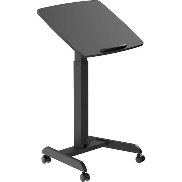 Worktrainer Mobispot Zwart - Hoogte 76 - 113 cm - Breedte 60 cm - Klein gasveer zit-sta bureau - Verrijdbare tekentafel - Lessenaar met Gasveer bediening