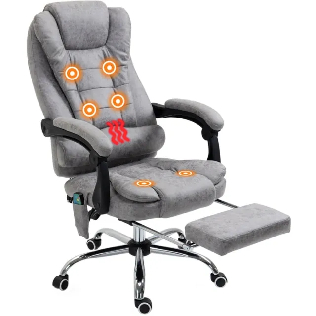 Merax Ergonomische Massage Bureaustoel – Verstelbare Rugleuning – Verwarming – Uittrekbare Voetsteun – Luxe Kantoorstijl – Grijs