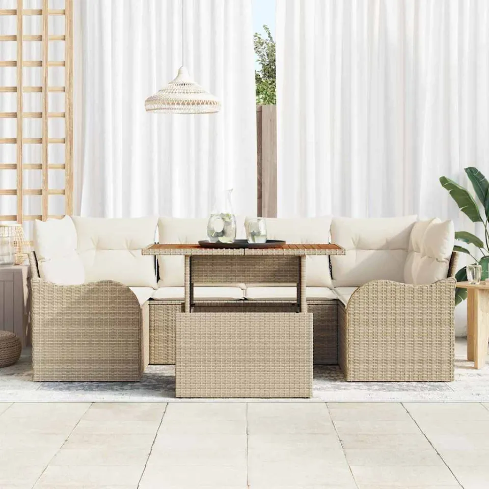 vidaXL Tuin Sofa Set 7 st Beige Poly riet, foto 3