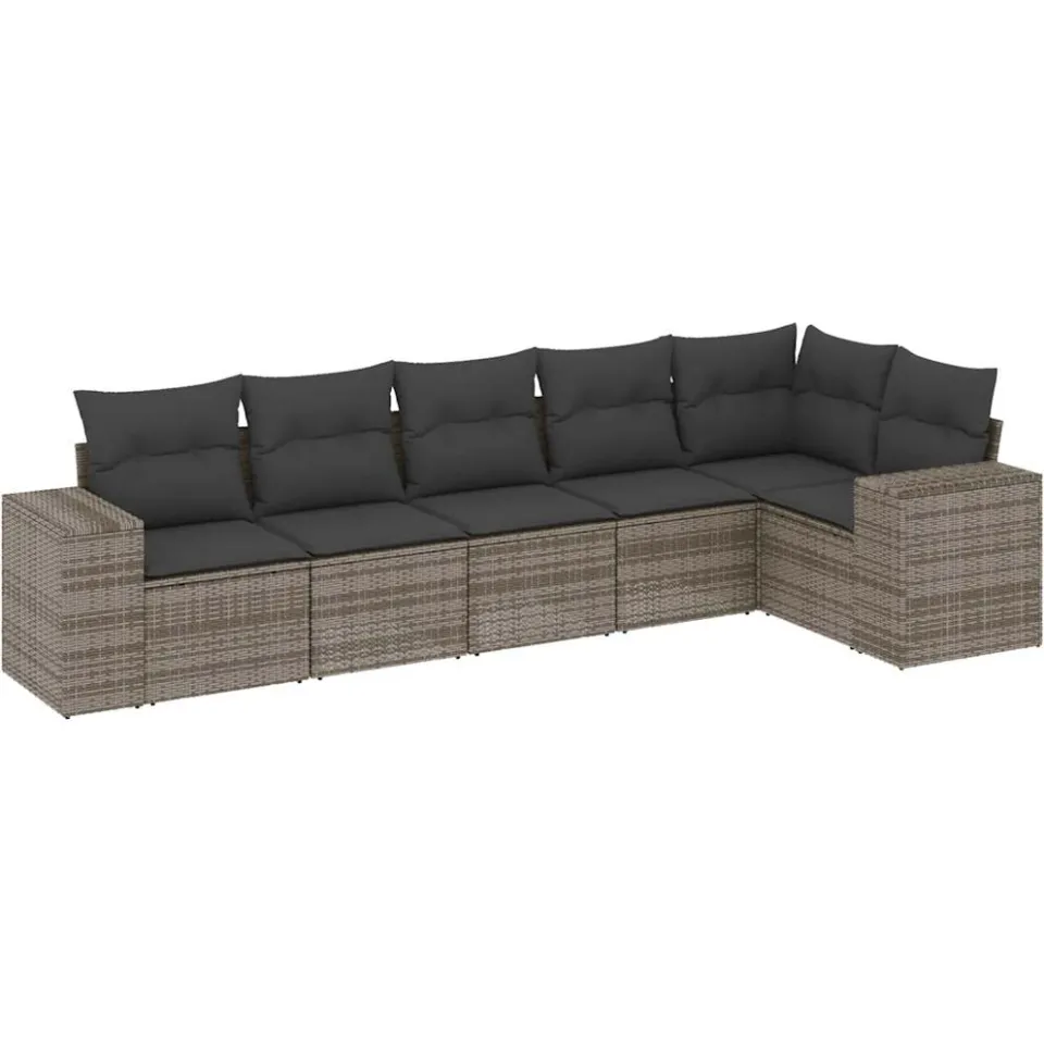 vidaXL 6-delige Loungeset met kussens poly rattan grijs, foto 3
