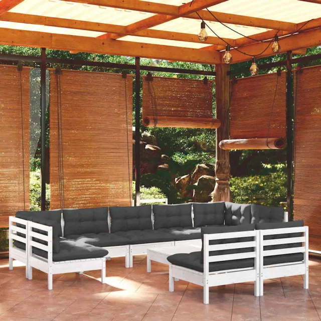 vidaXL 10-delige Loungeset met kussens massief grenenhout wit, foto 2