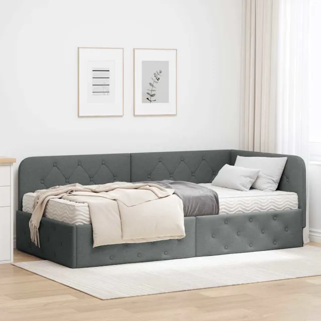 vidaXL Hoekbedframe Donkergrijs 90 x 190 cm Stof grijs