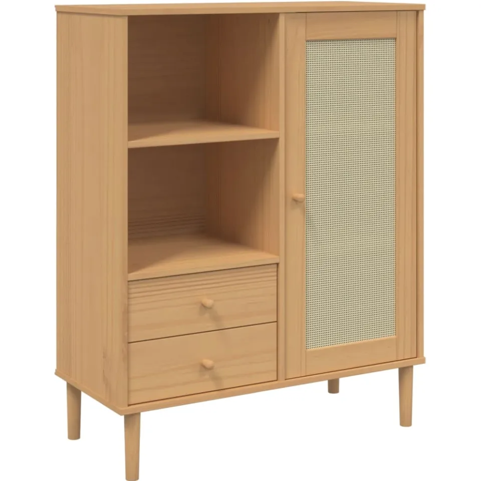 vidaXL Hoge kast SENJA rattan-look 90x40x112 cm grenenhout bruin, foto 3