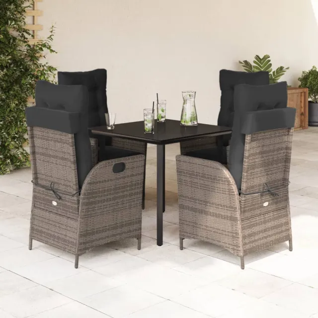 vidaXL 5-delige Tuinset met kussens poly rattan grijs, foto 2
