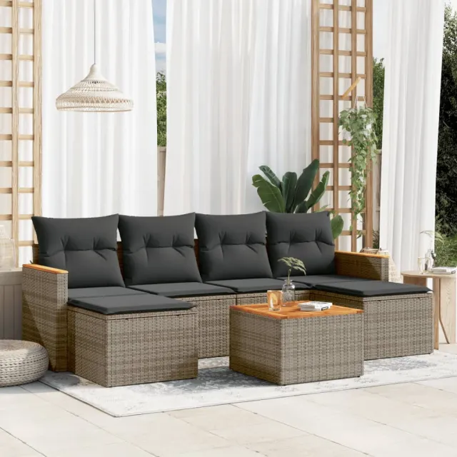 vidaXL 7-delige Loungeset met kussens poly rattan grijs, foto 2