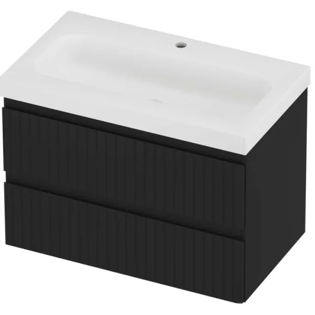 Proline Haga Badmeubelset Polystone Mezza 1 Kraangat Gefreesd 80x46x58 cm Mat White Mat Zwart