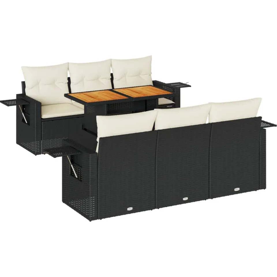 vidaXL 7-delige Loungeset met kussens poly rattan zwart, foto 3