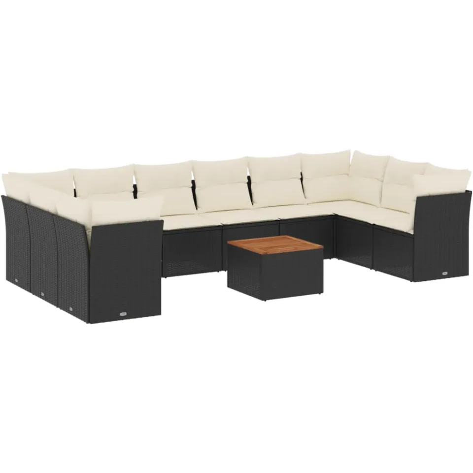 vidaXL 11-delige Loungeset met kussens poly rattan zwart, foto 4