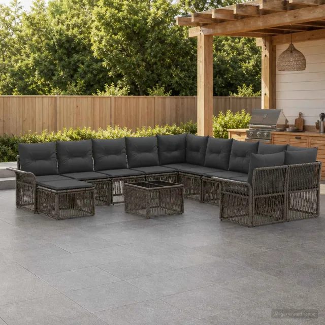 vidaXL Tuinbankenset 12 st 11-zits Grijs en Donkergrijs poly rattan