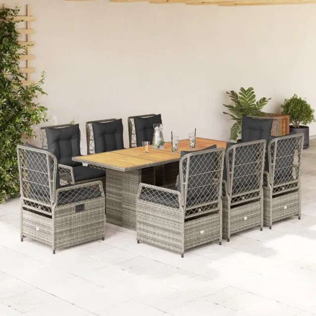 vidaXL 9-delige Tuinset met kussens poly rattan grijs, foto 2