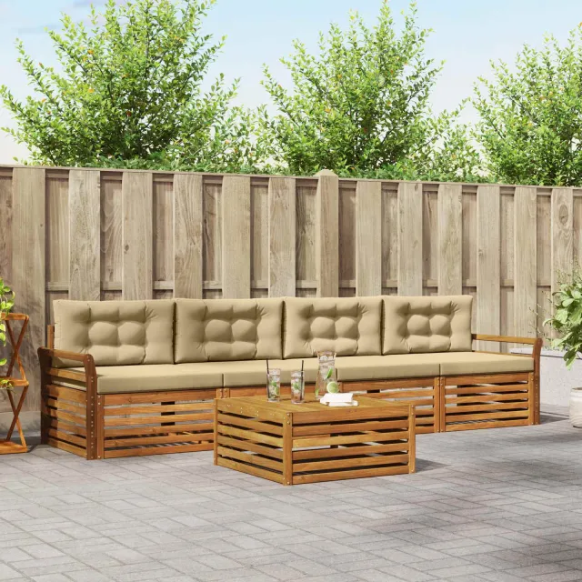 vidaXL Buiten bankenset 5 st 4-zits Natuurlijk en Beige