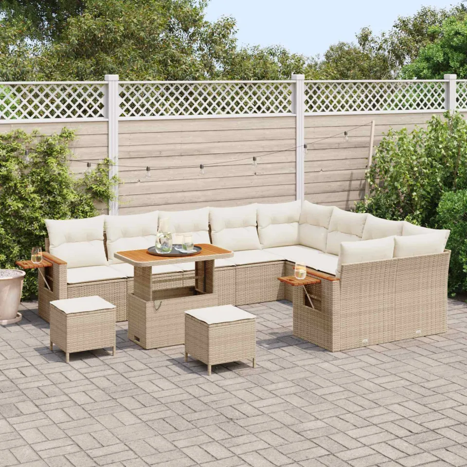 vidaXL Tuinbankenset 12 st Beige poly rattan, foto 2