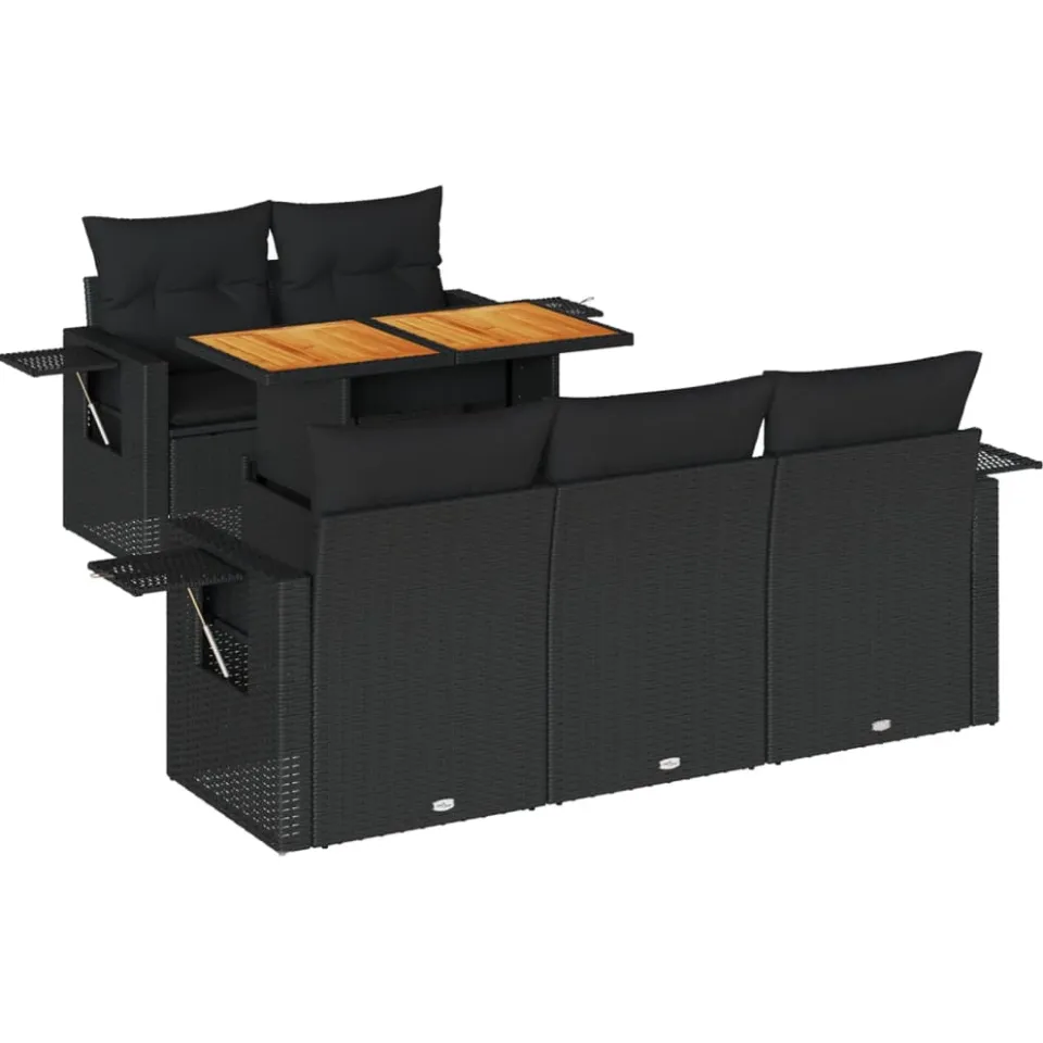 vidaXL 6-delige Loungeset met kussens poly rattan zwart, foto 3