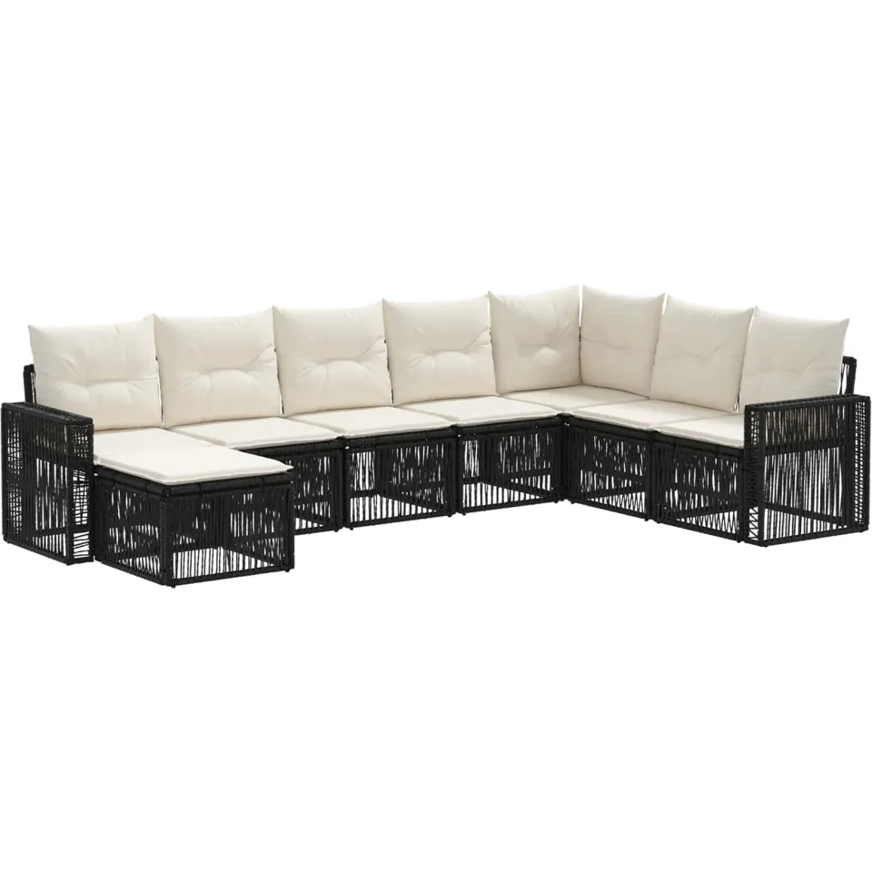 vidaXL Tuinbankenset 8 st 8-zits Zwart en Cream Wit poly rattan