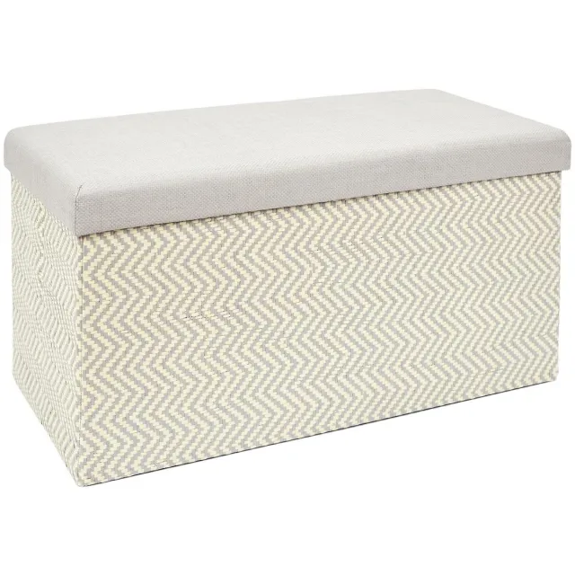 Home Deco Poef/hocker Fishbone - opvouwbaar - stof - opbergbox - beige/lichtgrijs - polyester/mdf - 76 x 38 cm