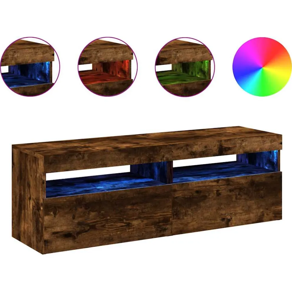 vidaXL Tv-meubels 2 st met LED-verlichting 60x35x40 cm gerookt eiken, foto 3