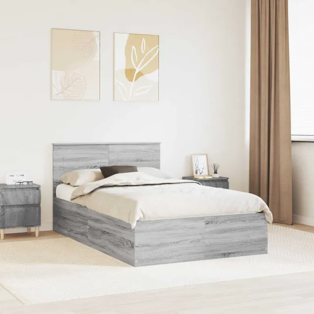 vidaXL Bedframe met hoofdeinde Grijs Sonoma 135 x 190 cm Bewerkt hout
