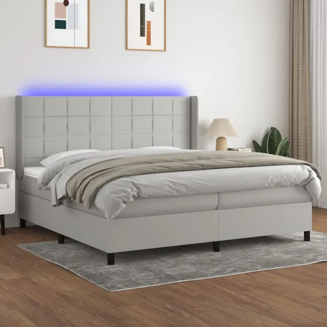 vidaXL Boxspring met matras en LED stof lichtgrijs 200x200 cm grijs