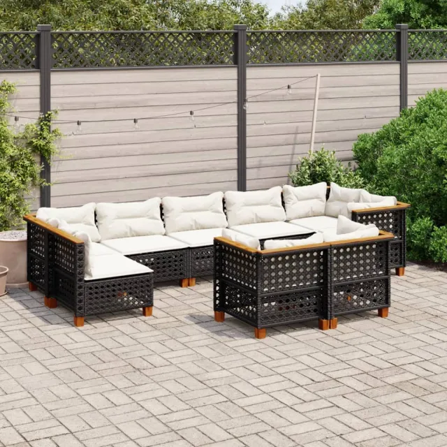 vidaXL 9-delige Loungeset met kussens poly rattan zwart, foto 2