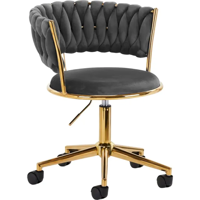 Mega Beauty Shop Bureaustoel LUX Grijs Fluweel - salonstoel - decor - visagie stoel - kapper stoel - fluweel - gouden stoel - bureaustoel