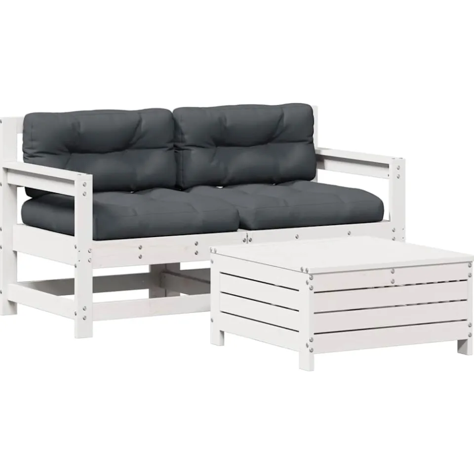 vidaXL 3-delige Loungeset met kussens massief grenenhout wit, foto 3