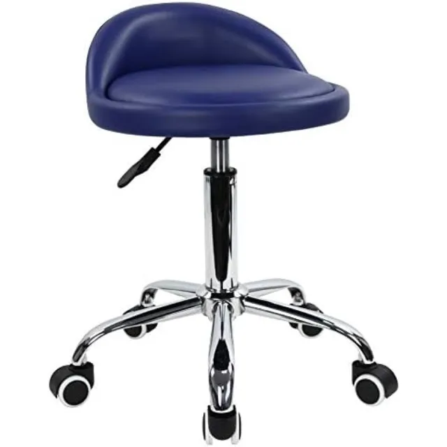 PromoHome Verstelbare Draaibare Kantoorstoel met Rugleuning - Blauwe Kunstleer Zitting - Hoogte Verstelbaar van 46-62 cm - 5 Wielen - Maximale Belasting 135 kg