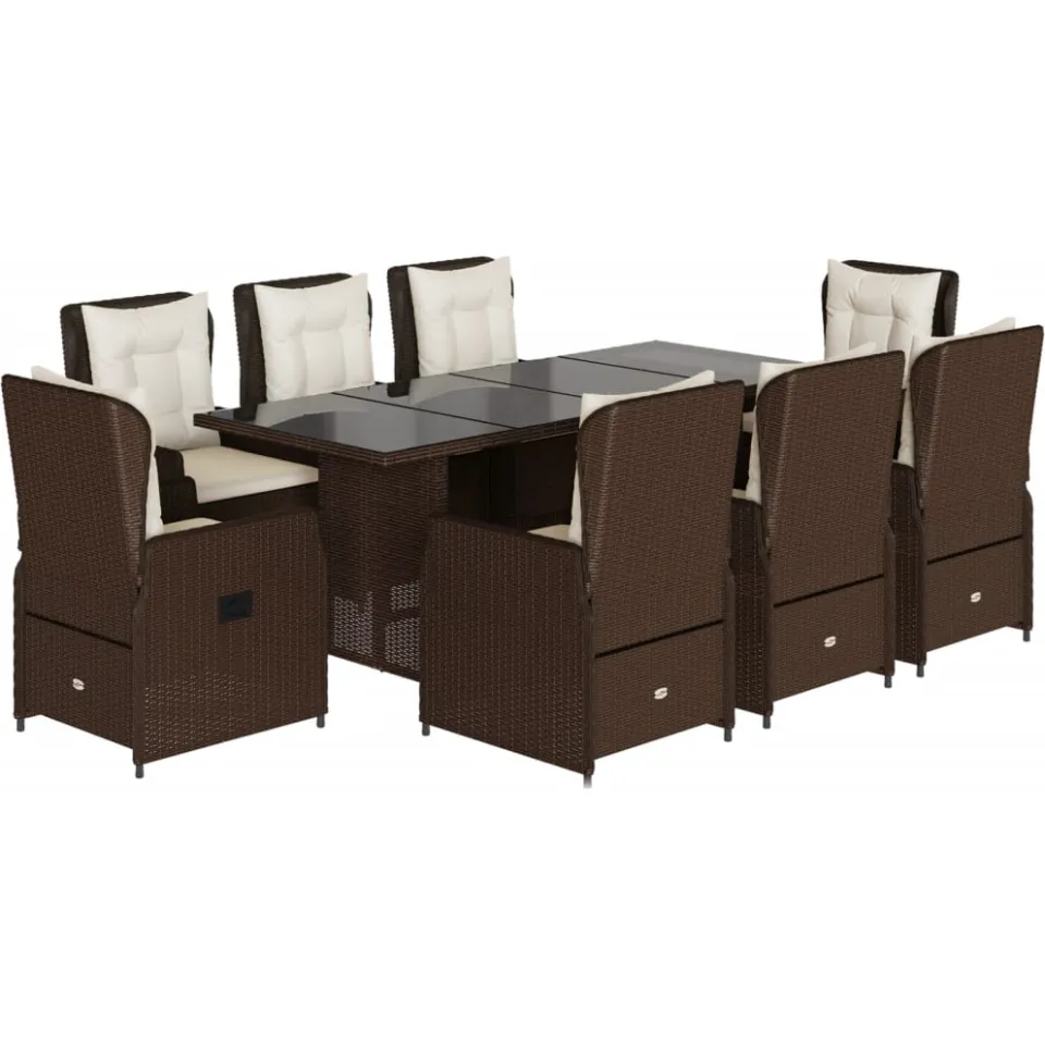 vidaXL 9-delige Tuinset met kussens poly rattan bruin, foto 3