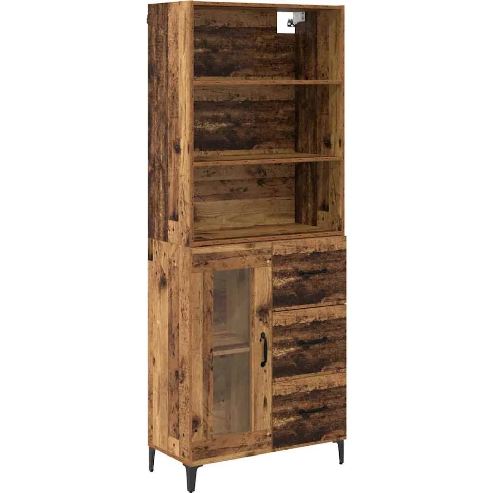 vidaXL Hoge kast Oud Hout 69,5 x 34 x 180 cm Bewerkt hout bruin, foto 3