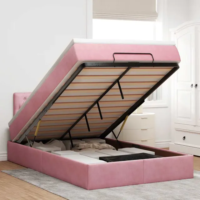 vidaXL Bed poef met matras en LED's 120x190 cm fluweel roze