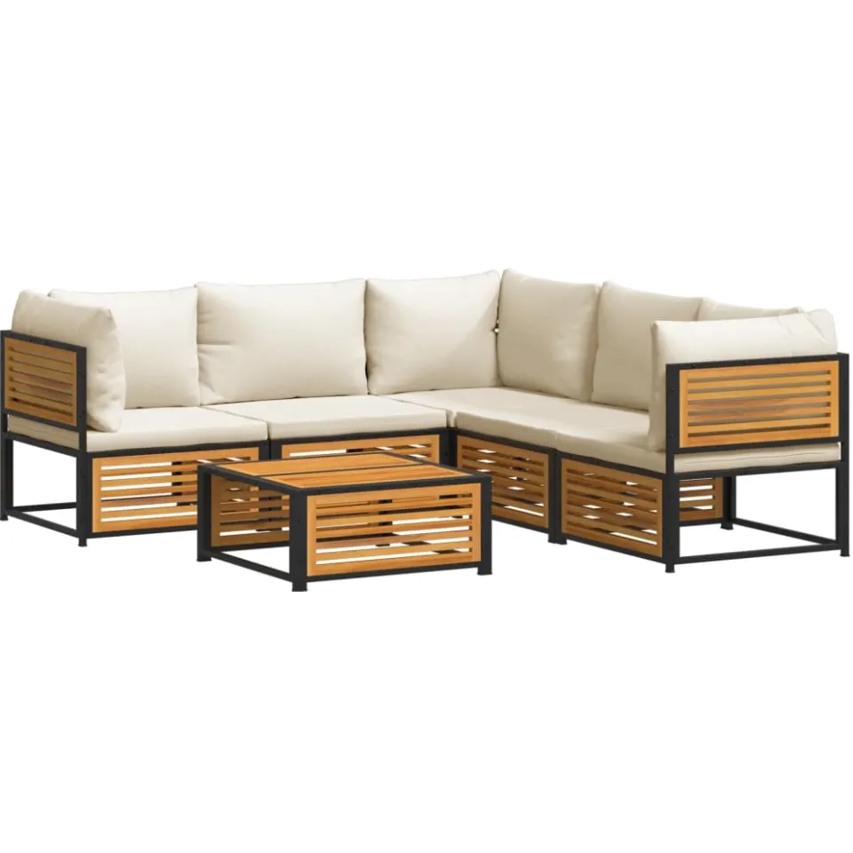 vidaXL 6-delige Loungeset met kussens massief acaciahout bruin, foto 3