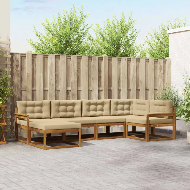 vidaXL Buiten bankenset 6 st 6-zits Natuurlijk en Beige