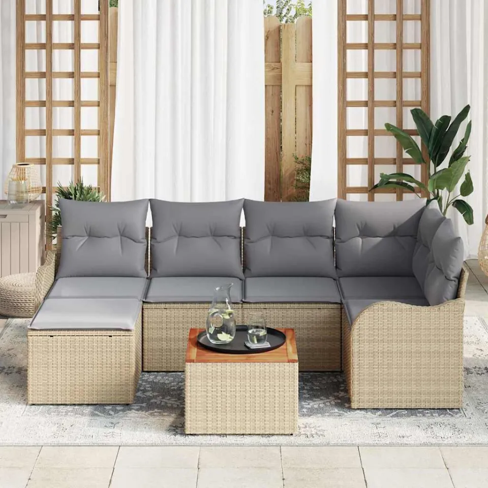 vidaXL Tuinbankenset 7 st Beige poly rattan, foto 3