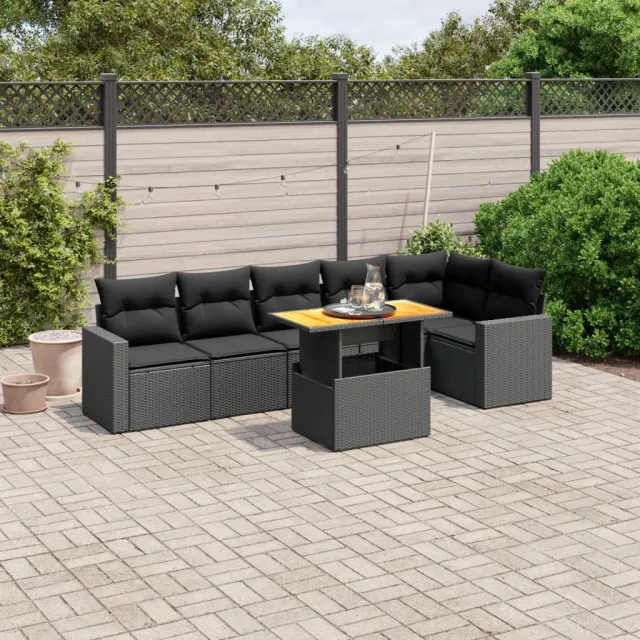 vidaXL 7-delige Loungeset met kussens poly rattan zwart, foto 2