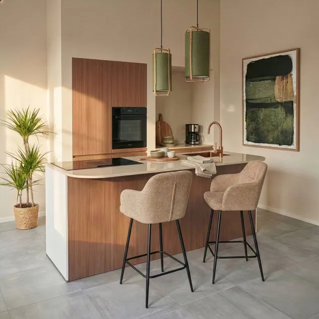 Woonexpress Barkruk Kortrijk - Taupe Stof - Stevig Metalen Onderstel & Comfort Bruin/Taupe
