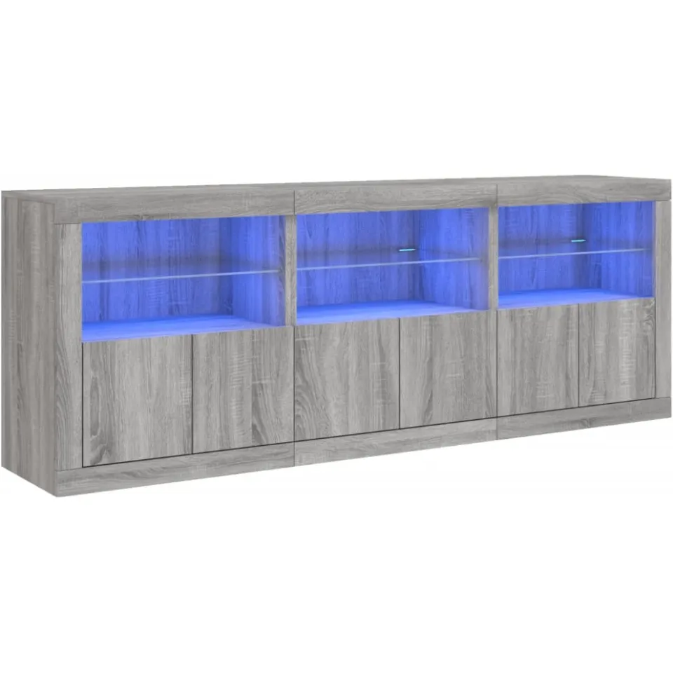 vidaXL Dressoir met LED-verlichting 181,5x37x678 cm grijs sonoma eiken
