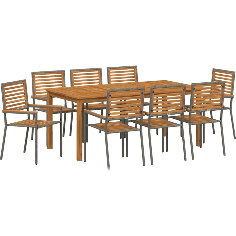vidaXL Tuin eettafelset 9 st Grijs Massief Acaciahout