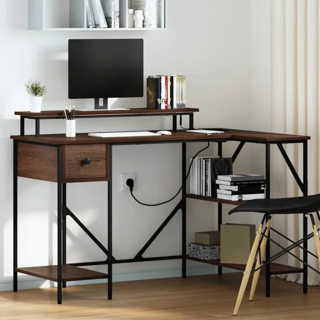 vidaXL Bureau Bruin Eiken 120 x 79 x 86,5 cm Bewerkt hout, foto 2