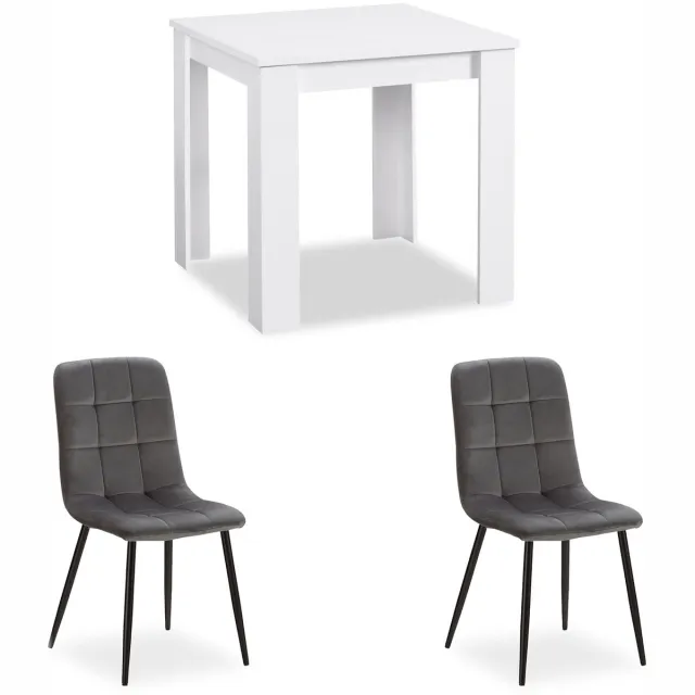 Homestyle4u Eethoeken - 80x80 cm - met 2 stoelen - Eettafel wit - en Stoel grijs