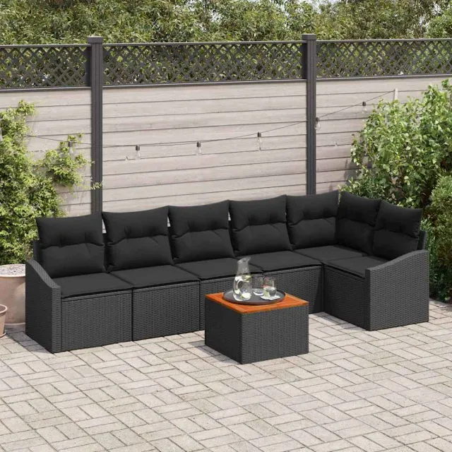 vidaXL Tuinbankenset 7 st Zwart poly rattan, foto 2