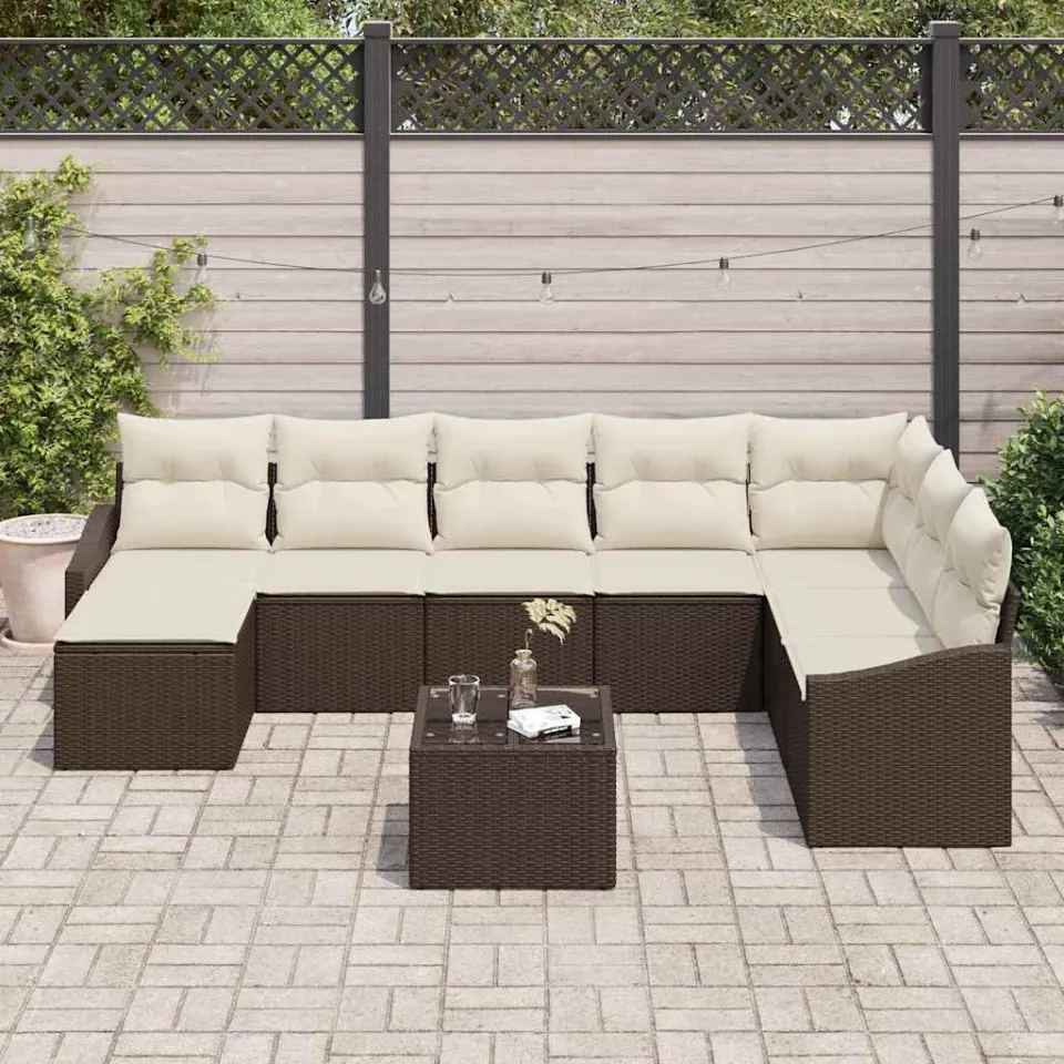vidaXL Tuin Sofa Set 8 st Bruin en Crème poly rattan, foto 3