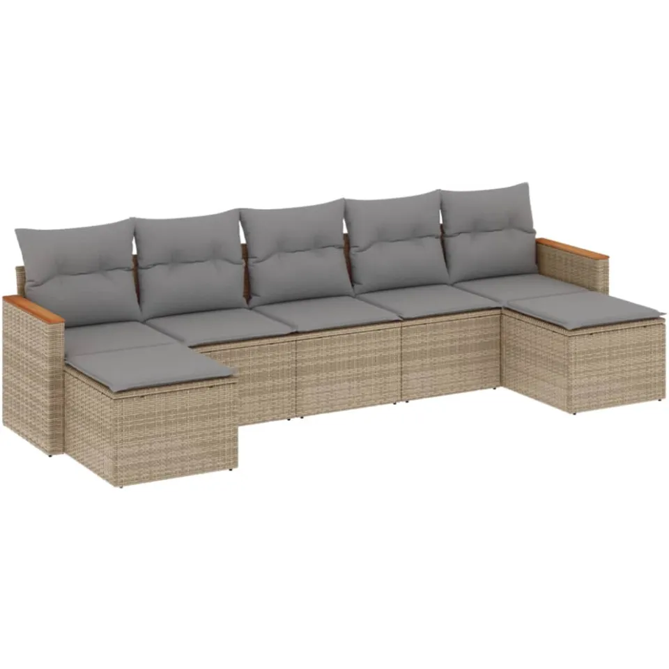 vidaXL 7-delige Loungeset met kussens poly rattan gemengd beige, foto 3