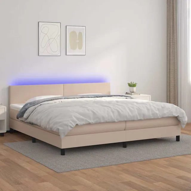 vidaXL Boxspring met matras en LED kunstleer cappuccinokleur 200x200cm bruin