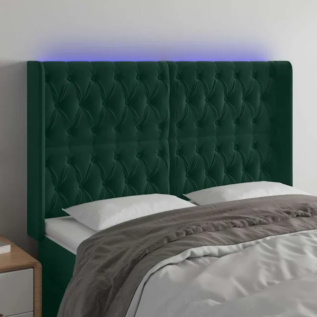 vidaXL Hoofdbord LED 163x16x118/128 cm fluweel donkergroen
