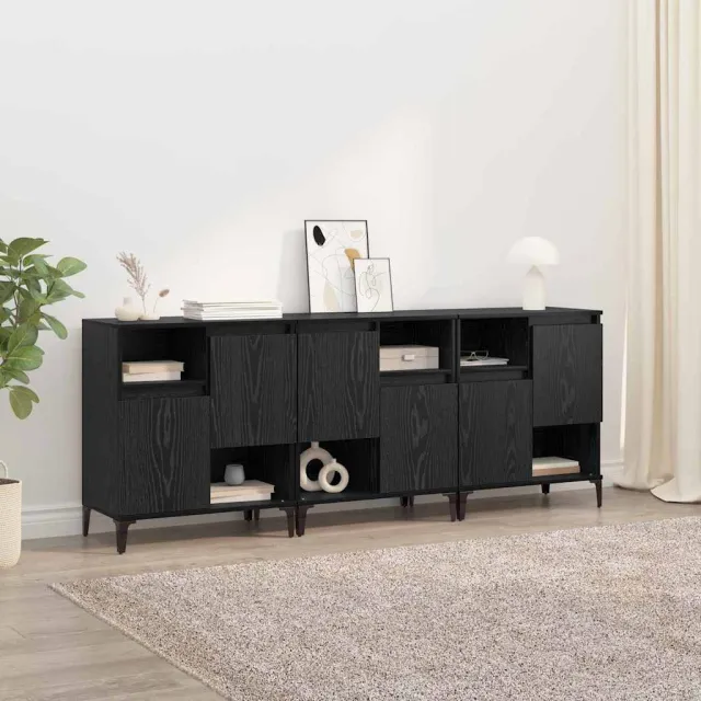vidaXL Dressoirs 3 st Zwart Eiken 60 x 35 x 70 cm Bewerkt hout, foto 2