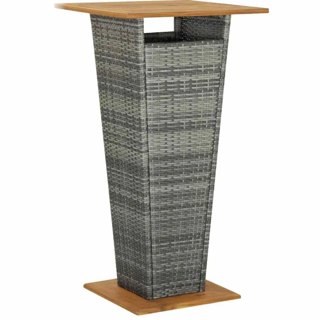 vidaXL Bartafel 60x60x110 cm poly rattan en massief acaciahout grijs, foto 2