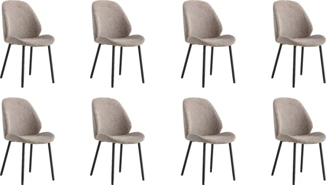 QUVIO Eetkamerstoelen Lola - Eetkamerstoel - Grijze stoel - Polyester - Staal - Grijs - Set van 8 Lichtbruin