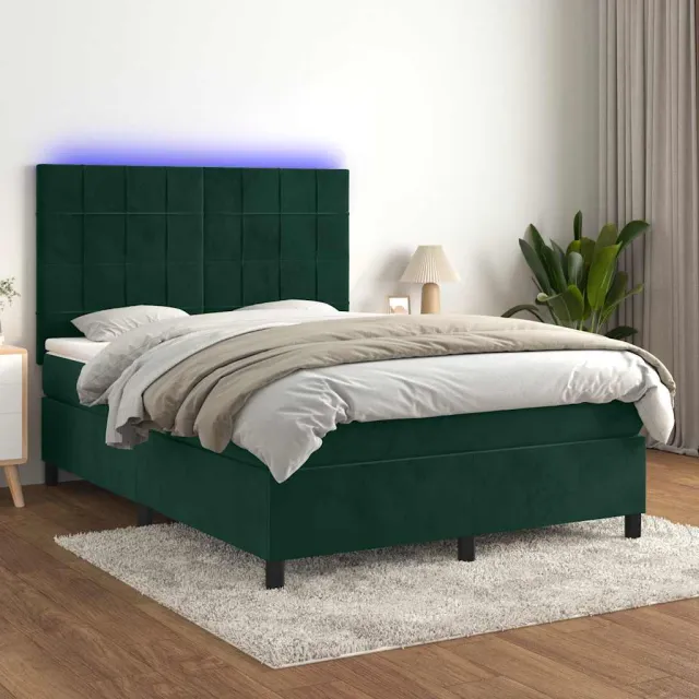 vidaXL Boxspring met matras en LED fluweel donkergroen 140x190 cm groen