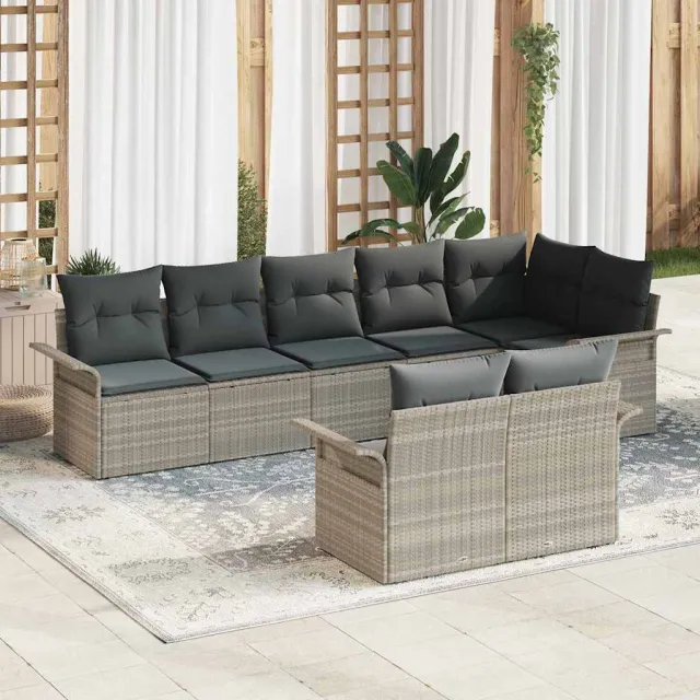 vidaXL Tuin Sofa Set 8 st Lichtgrijs poly rattan, foto 2