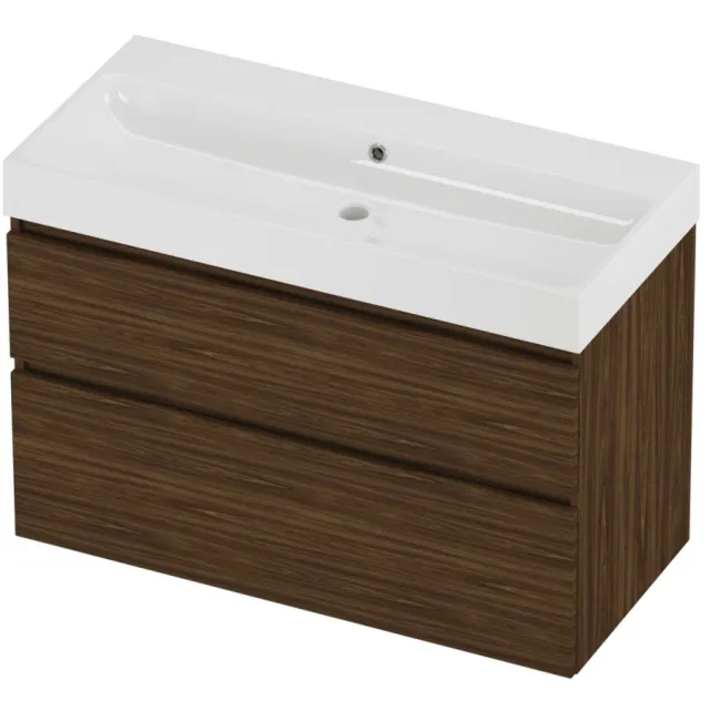 Proline Podium Badmeubelset Polystone Loft Zonder Kraangat 100x46x70 cm Glans Wit Cabana Oak Eiken
